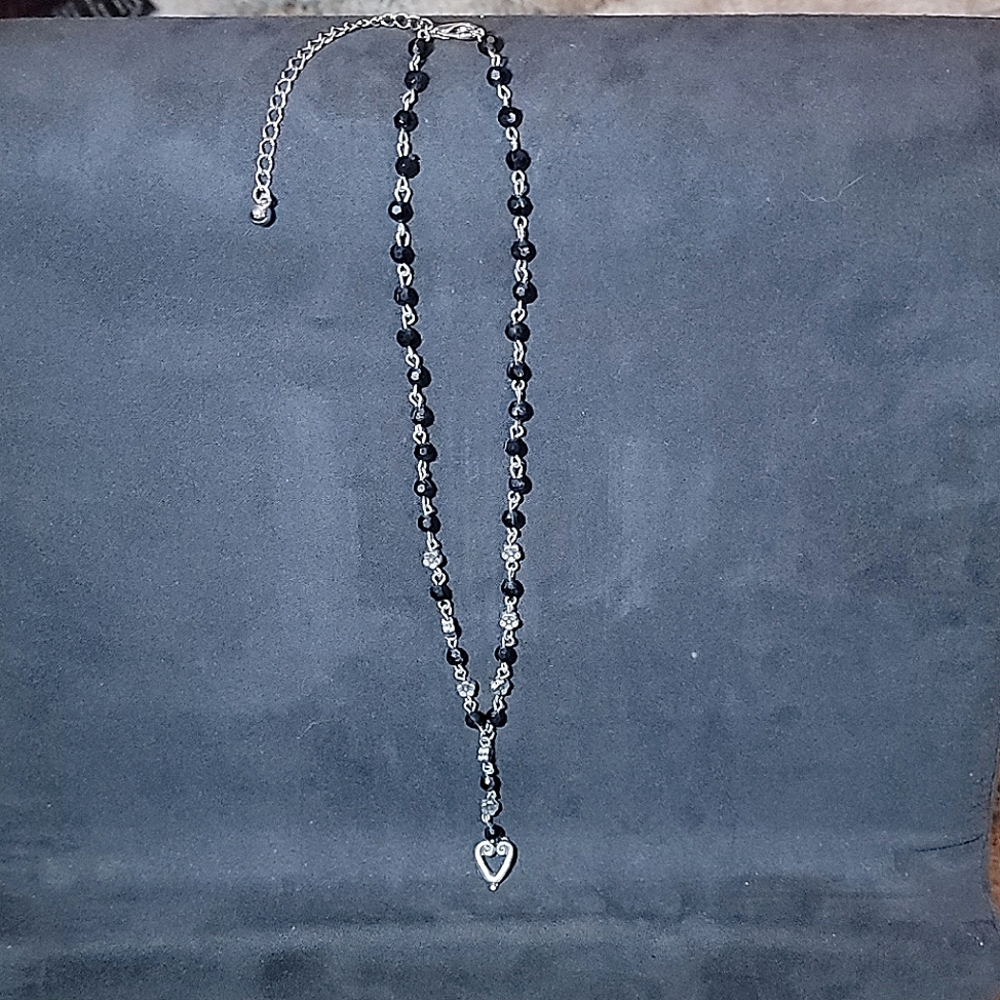 Vintage 90's Flower Heart Black Necklace.